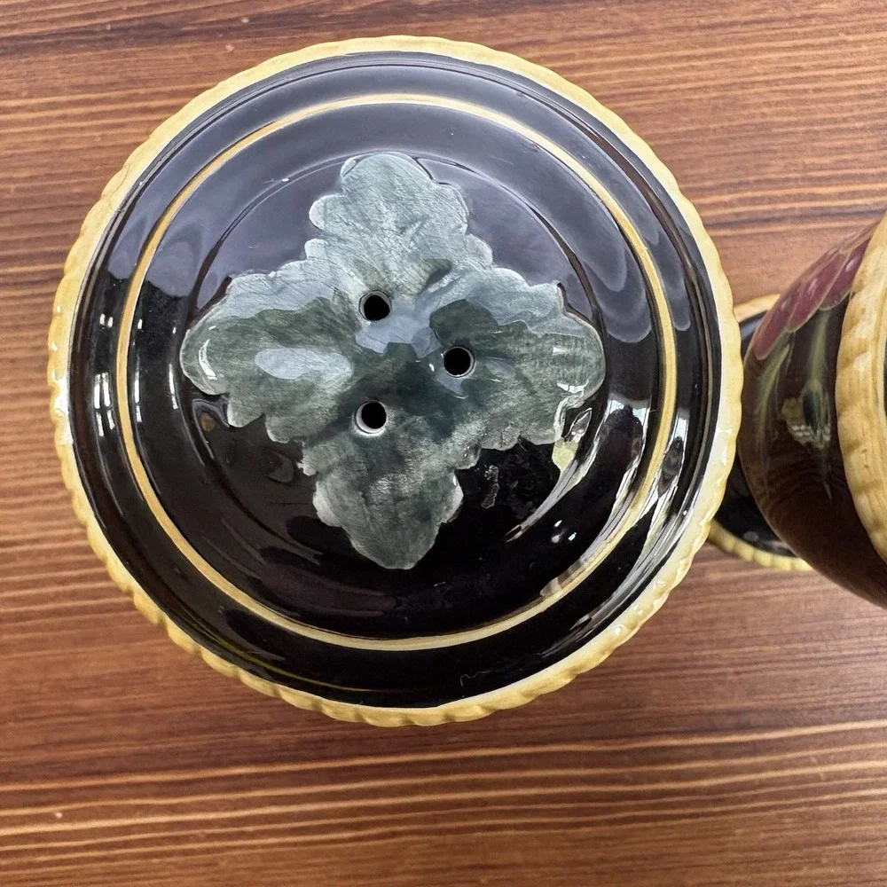 Raymond Waites Hand Painted Salt Pepper‎ Shakers Black Fruit Ceramic Set